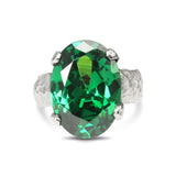 Silver designer ring set with green cubic zirconia. - paul magen