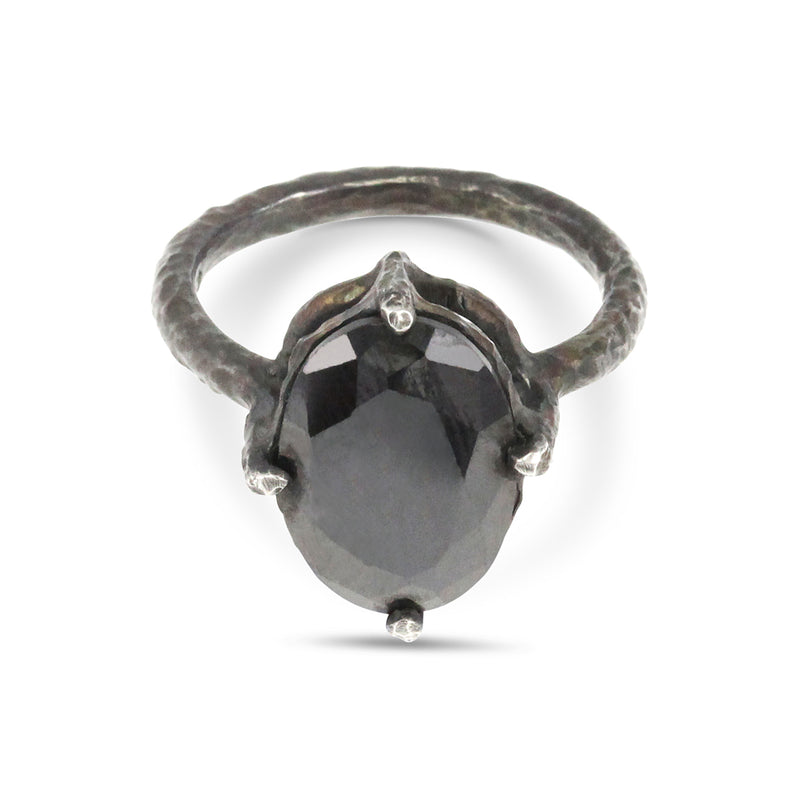 Ring handmade in oxidised silver with black cubic zirconia. - paul magen