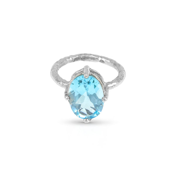 Ring handmade in silver set with blue topaz stone gemstone