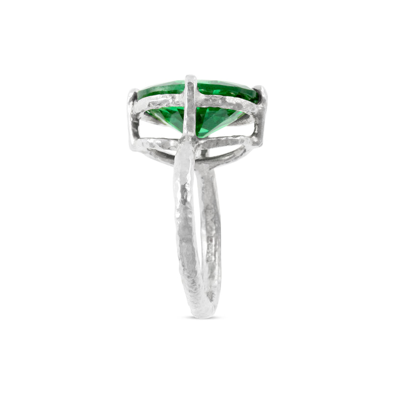 Handmade ring in silver set with green cubic zirconia. - paul magen