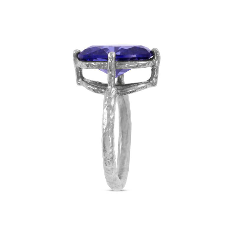 Handmade ring in silver set with blue cubic zirconia. - paul magen