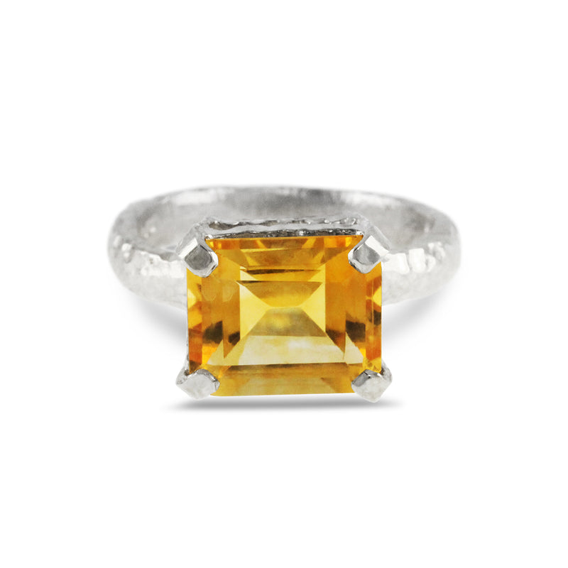 Silver handcrafted ring set with citrine gemstone. - paul magen