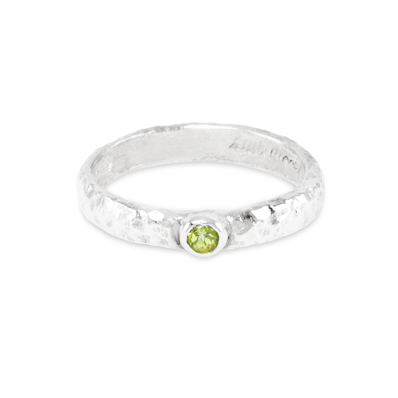Peridot ring in silver handmade with an organic finish. - paul magen