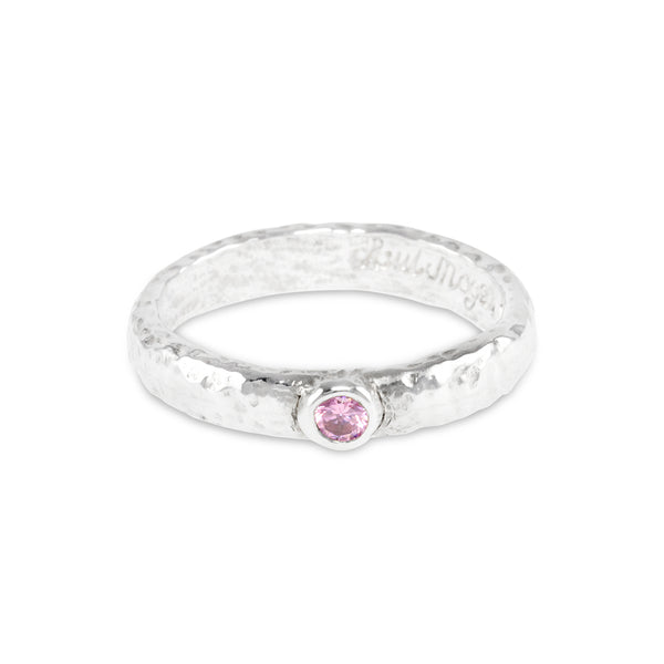 Handmade ring in silver set with pink cubic zirconia. - paul magen