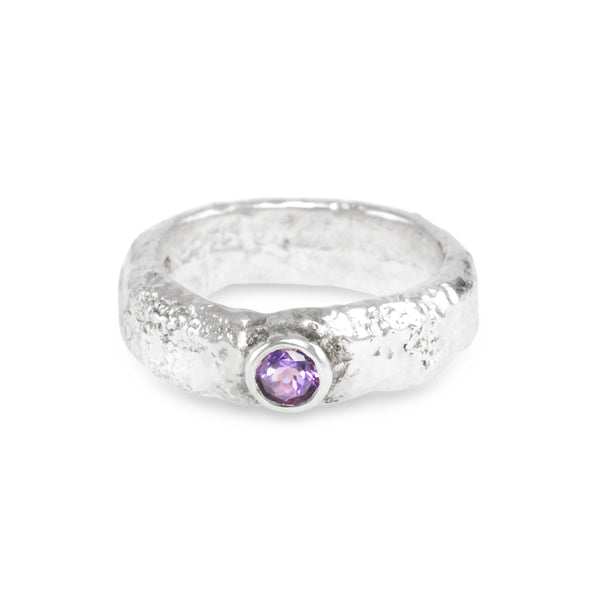 Ring made in silver ring set with amethyst gemstone. - paul magen