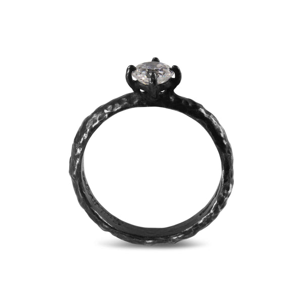 Ring handmade in oxidised silver with white cubic zirconia. - paul magen