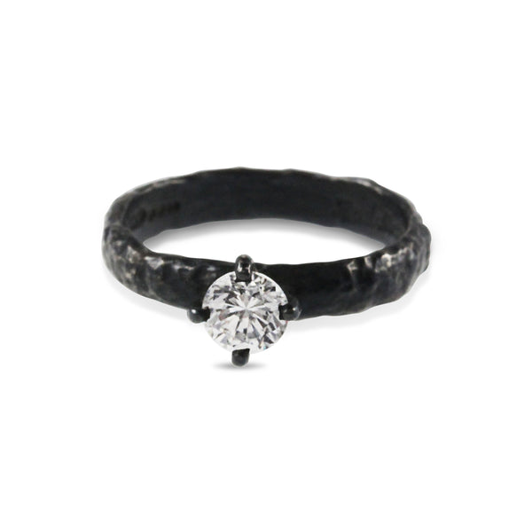 Ring handmade in oxidised silver with white cubic zirconia. - paul magen