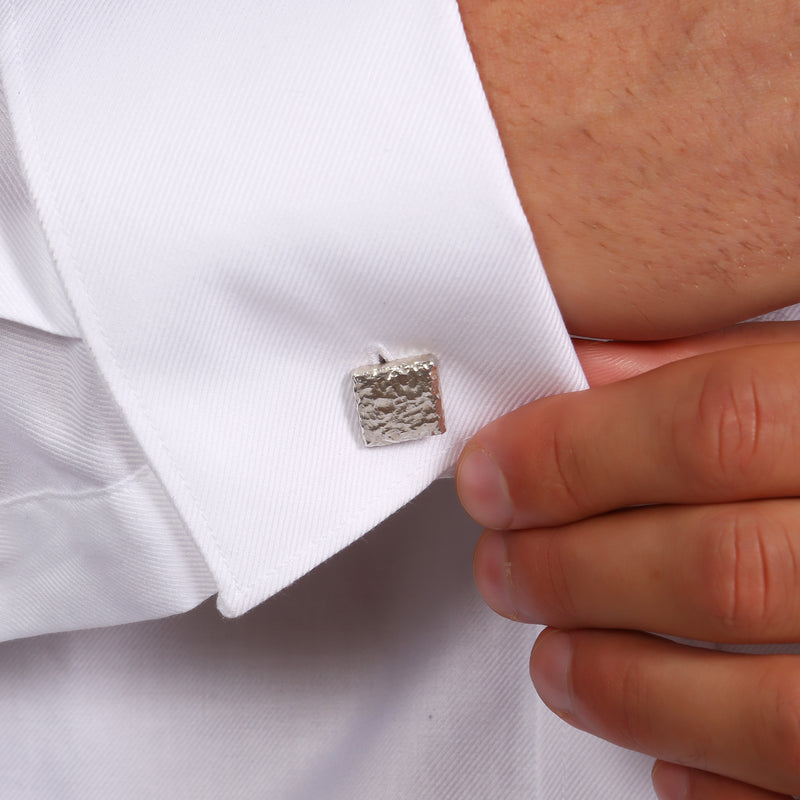 Cufflinks handmade in silver with a rustic texture. - paul magen